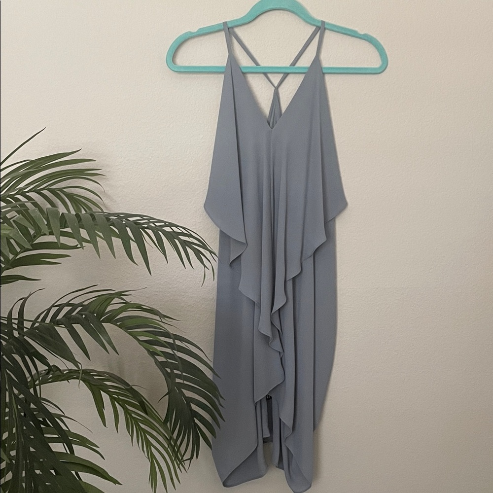 NWOT Olivaceous Drape Dress Light Blue Grey Flowy Halter Dress - Size Small